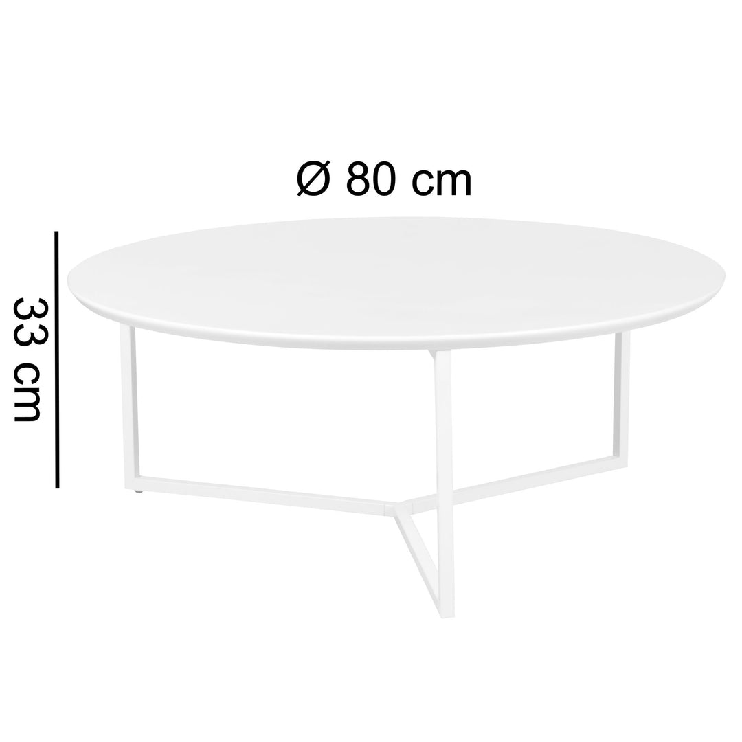 Runder Couchtisch aus weißem MDF-Holz_ Metall-Beingestell_ Ø 80 cm_ Höhe 33 cm - KADIMA DESIGN_Größe_ 80x80x33 cm_
