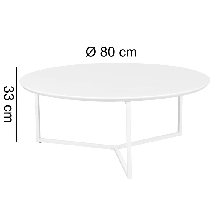 Runder Couchtisch aus weißem MDF-Holz_ Metall-Beingestell_ Ø 80 cm_ Höhe 33 cm - KADIMA DESIGN_Größe_ 80x80x33 cm_