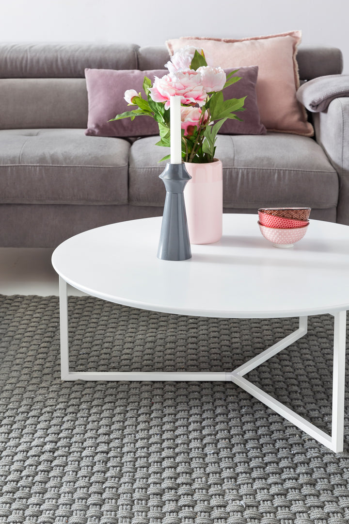 Runder Couchtisch aus weißem MDF-Holz_ Metall-Beingestell_ Ø 80 cm_ Höhe 33 cm - KADIMA DESIGN_Größe_ 80x80x33 cm_