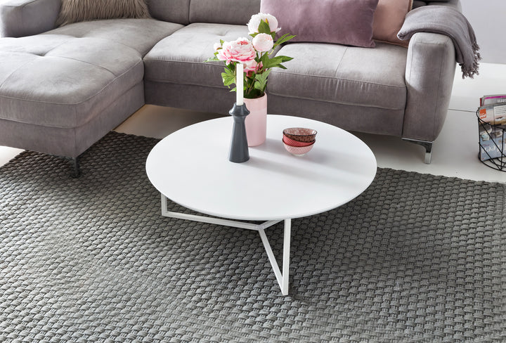 Runder Couchtisch aus weißem MDF-Holz_ Metall-Beingestell_ Ø 80 cm_ Höhe 33 cm - KADIMA DESIGN_Größe_ 80x80x33 cm_