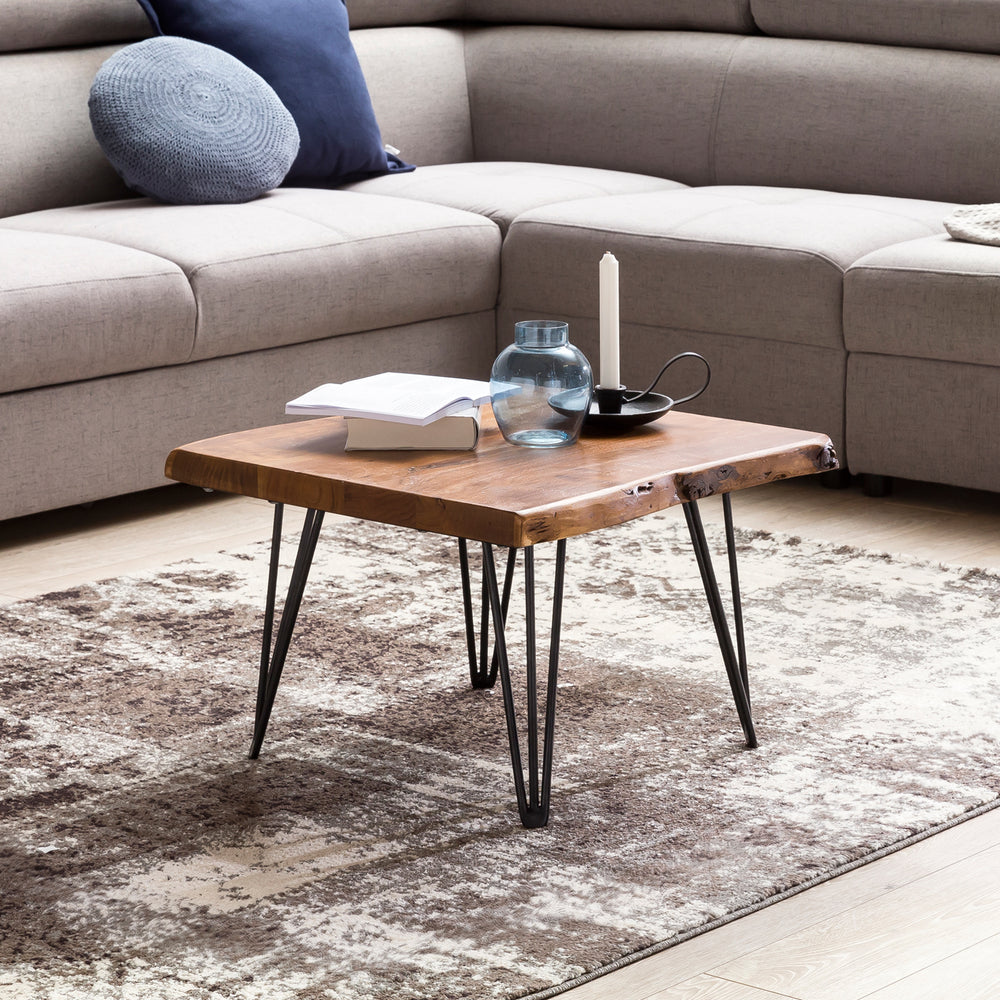 Massivholz Couchtisch mit Baumkante_ Sheesham_ Haarnadelbeine - Stilvoll &amp; Naturverbunden - KADIMA DESIGN_Größe_ 56x51x38 cm_
