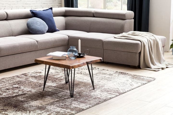 Massivholz Couchtisch mit Baumkante_ Sheesham_ Haarnadelbeine - Stilvoll &amp;amp; Naturverbunden - KADIMA DESIGN_Größe_ 56x51x38 cm_