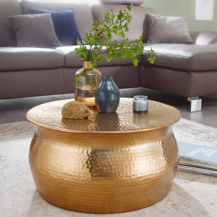 Couchtisch ENNS_ Orientalisch_ Hammerschlagstrukturen_ Aluminium_ handgefertigt - KADIMA DESIGN_Farbe_ Gold_ Größe_ 60x60x30 cm_