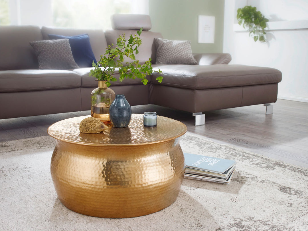 Couchtisch ENNS_ Orientalisch_ Hammerschlagstrukturen_ Aluminium_ handgefertigt - KADIMA DESIGN_Farbe_ Gold_ Größe_ 60x60x30 cm_