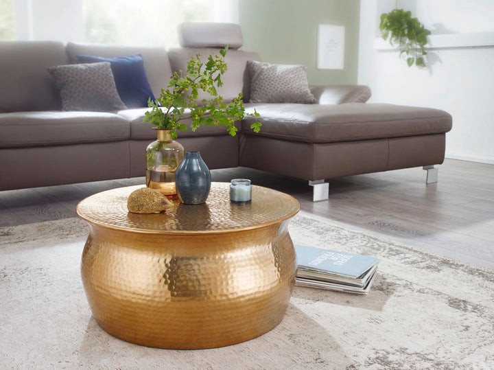 Couchtisch ENNS_ Orientalisch_ Hammerschlagstrukturen_ Aluminium_ handgefertigt - KADIMA DESIGN_Farbe_ Gold_ Größe_ 60x60x30 cm_