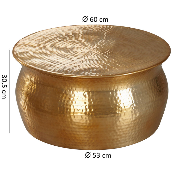 Couchtisch ENNS_ Orientalisch_ Hammerschlagstrukturen_ Aluminium_ handgefertigt - KADIMA DESIGN_Farbe_ Gold_ Größe_ 60x60x30 cm_