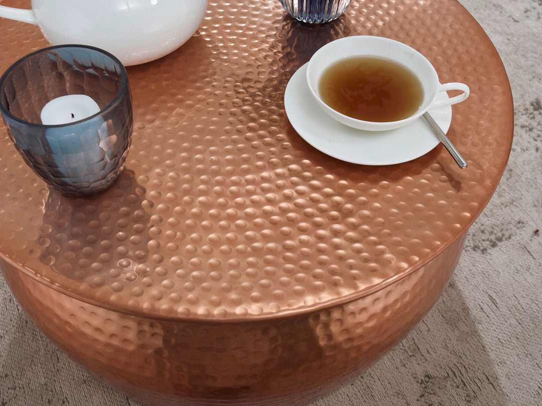 Couchtisch ENNS_ Orientalisch_ Hammerschlagstrukturen_ Aluminium_ handgefertigt - KADIMA DESIGN_Farbe_ Bronze_ Größe_ 60x60x30 cm_