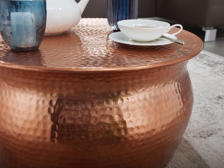Couchtisch ENNS_ Orientalisch_ Hammerschlagstrukturen_ Aluminium_ handgefertigt - KADIMA DESIGN_Farbe_ Bronze_ Größe_ 60x60x30 cm_