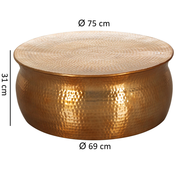 Orient Couchtisch_ Handgefertigt_ Hammerschlag-Aluminium_ großzügige Ablagefläche - KADIMA DESIGN_Farbe_ Gold_ Größe_ 75x75x31 cm_