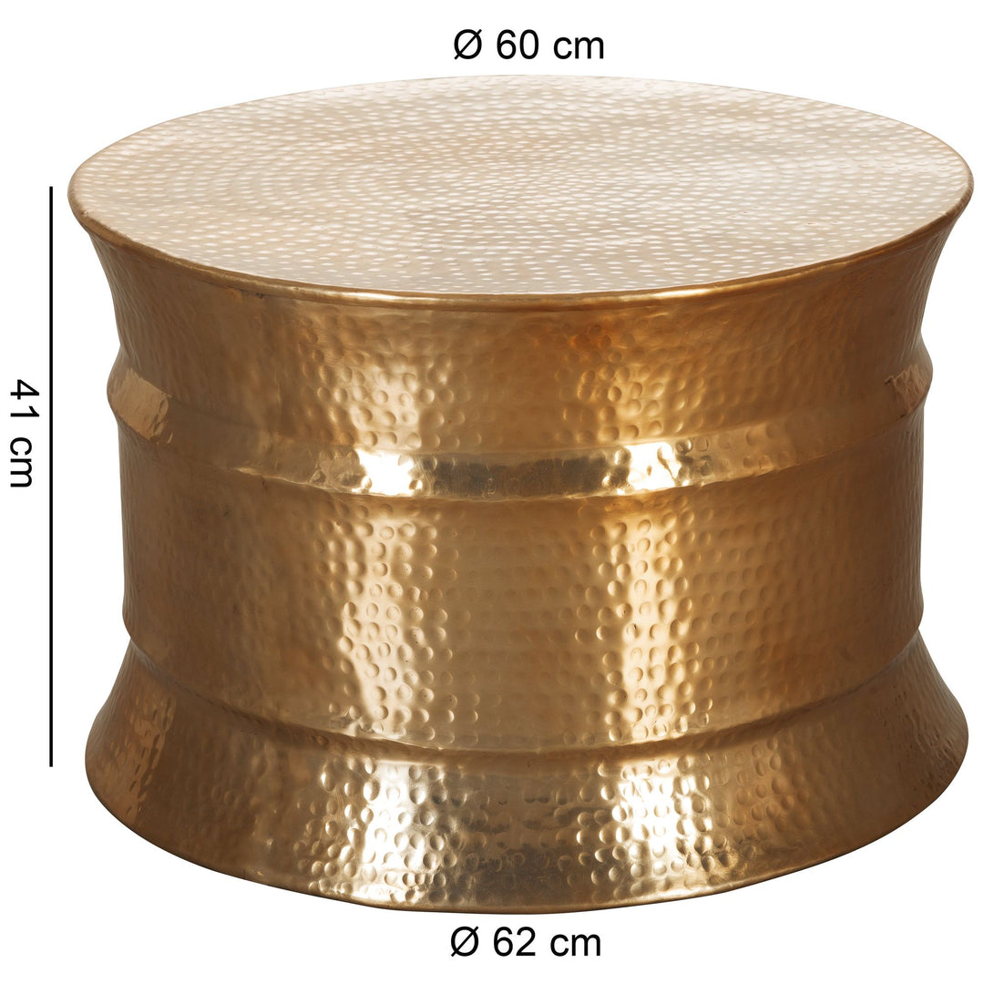 Runder orientalischer Couchtisch ENNS_ Aluminium_ Hammerschlag Look_ Handgefertigt_ Stabilität_ Langlebigkeit - KADIMA DESIGN_Farbe_ Gold_ Größe_ 62x62x41 cm_
