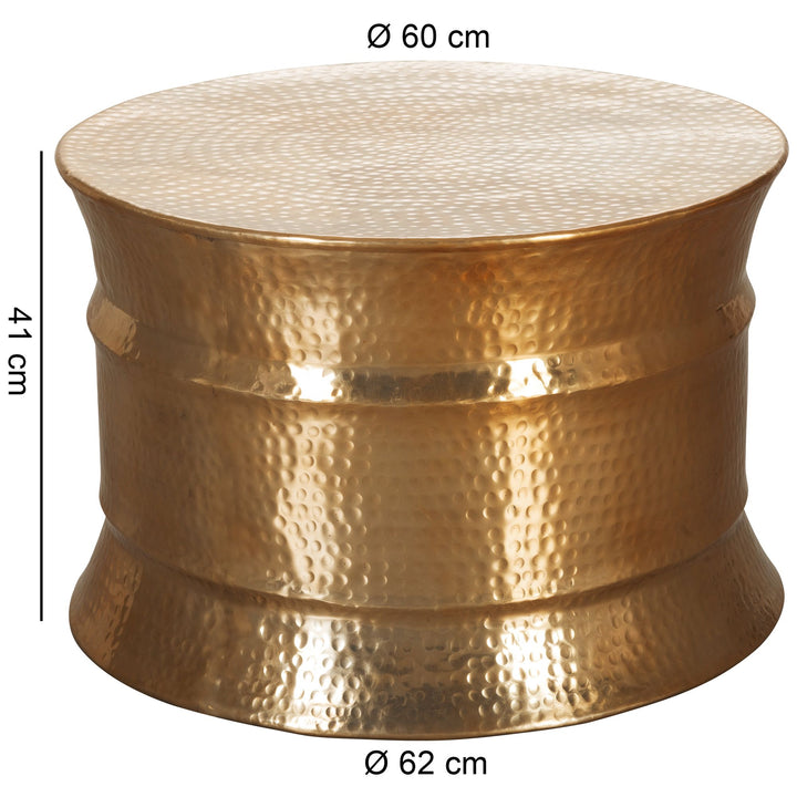 Runder orientalischer Couchtisch ENNS_ Aluminium_ Hammerschlag Look_ Handgefertigt_ Stabilität_ Langlebigkeit - KADIMA DESIGN_Farbe_ Gold_ Größe_ 62x62x41 cm_