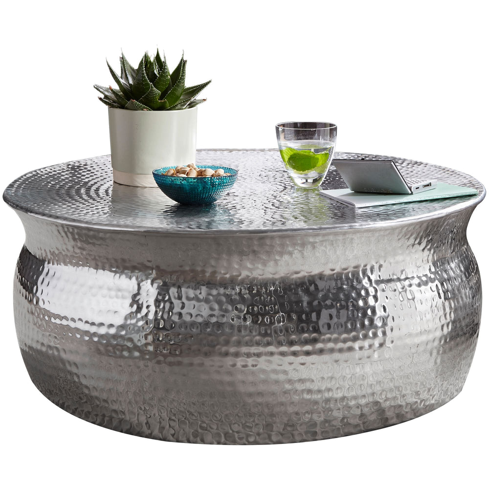 Orient Couchtisch_ Handgefertigt_ Hammerschlag-Aluminium_ großzügige Ablagefläche - KADIMA DESIGN_Farbe_ Silber_ Größe_ 75x75x31 cm_