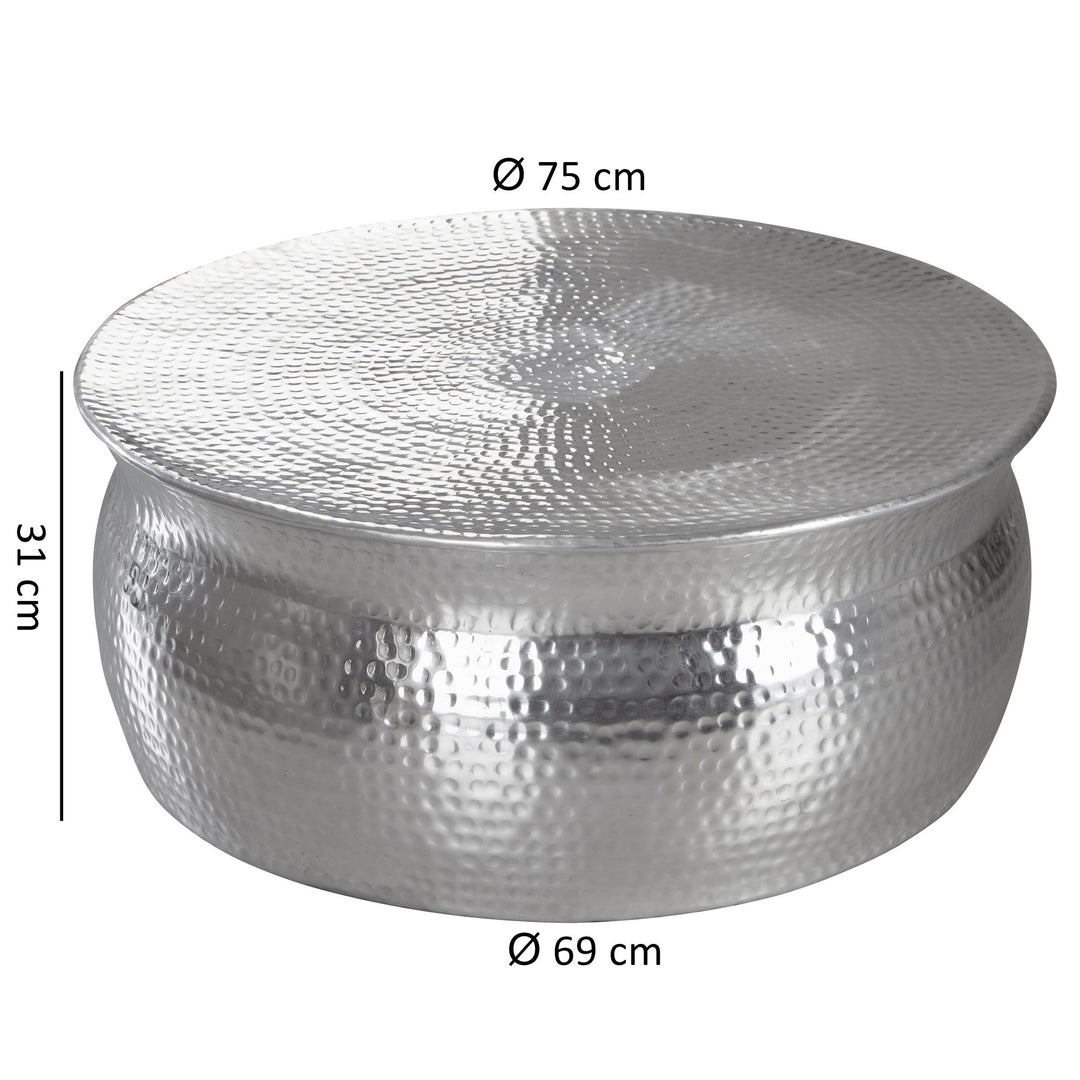Orient Couchtisch_ Handgefertigt_ Hammerschlag-Aluminium_ großzügige Ablagefläche - KADIMA DESIGN_Farbe_ Silber_ Größe_ 75x75x31 cm_