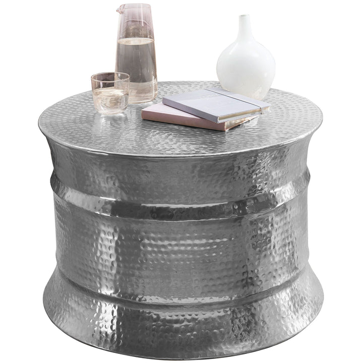 Runder orientalischer Couchtisch ENNS_ Aluminium_ Hammerschlag Look_ Handgefertigt_ Stabilität_ Langlebigkeit - KADIMA DESIGN_Farbe_ Silber_ Größe_ 62x62x41 cm_