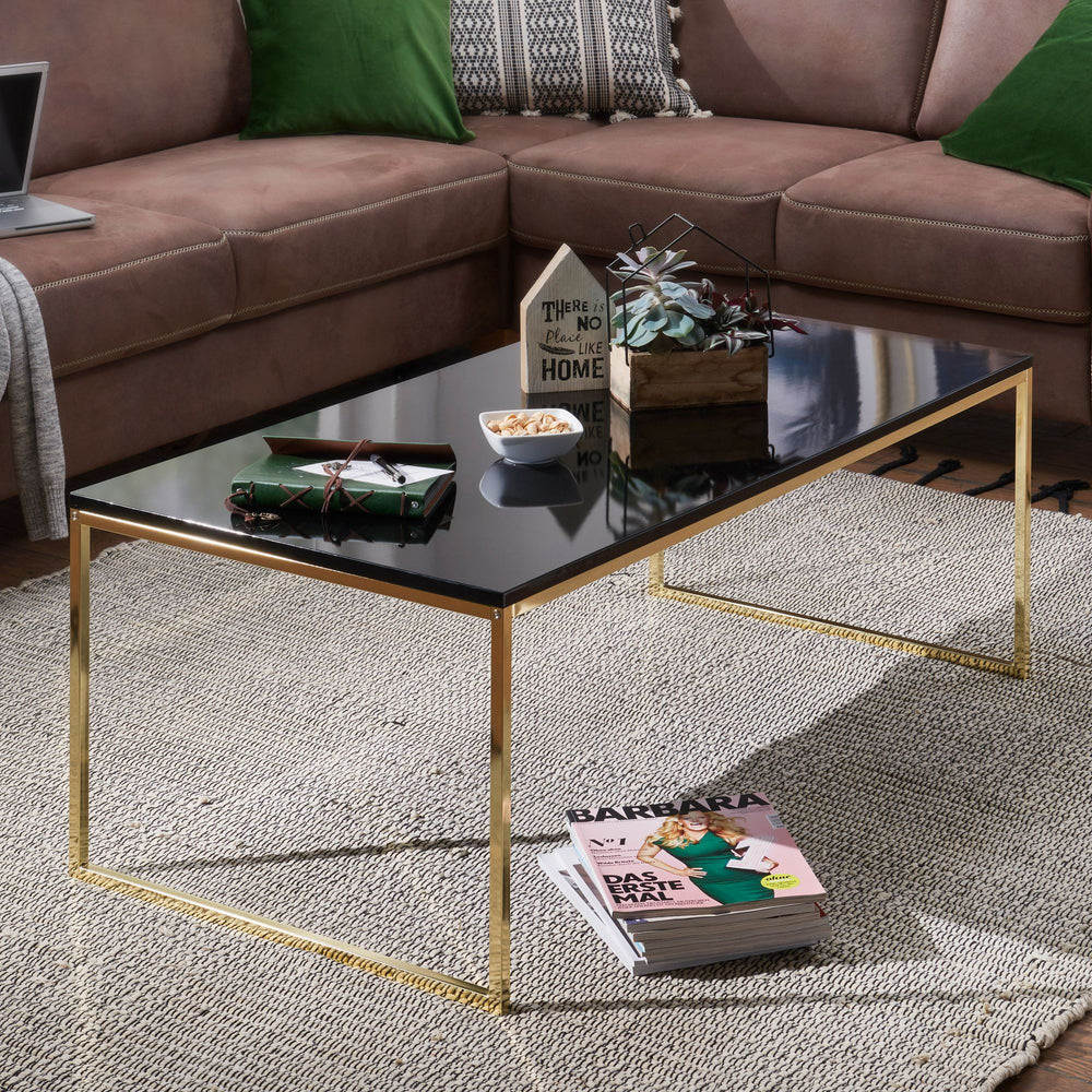 RIVA Couchtisch_ Metall und Holz_ filigrane Beine_ schwarze Tischplatte_ 120x45x60 cm - KADIMA DESIGN_Größe_ 120x60x45 cm_