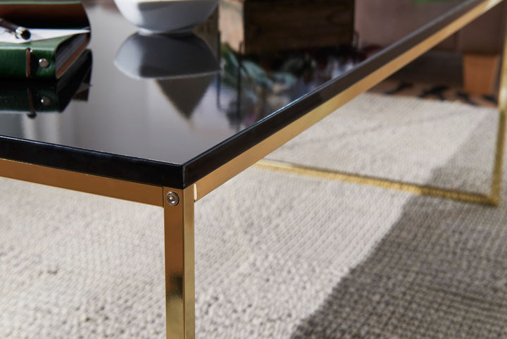 RIVA Couchtisch_ Metall und Holz_ filigrane Beine_ schwarze Tischplatte_ 120x45x60 cm - KADIMA DESIGN_Größe_ 120x60x45 cm_