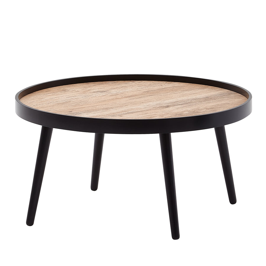 Couchtisch mit Ablagefläche in Holzoptik_ Runder Tisch_ Erhöhter Rand - KADIMA DESIGN_Größe_ 76x76x40 cm_