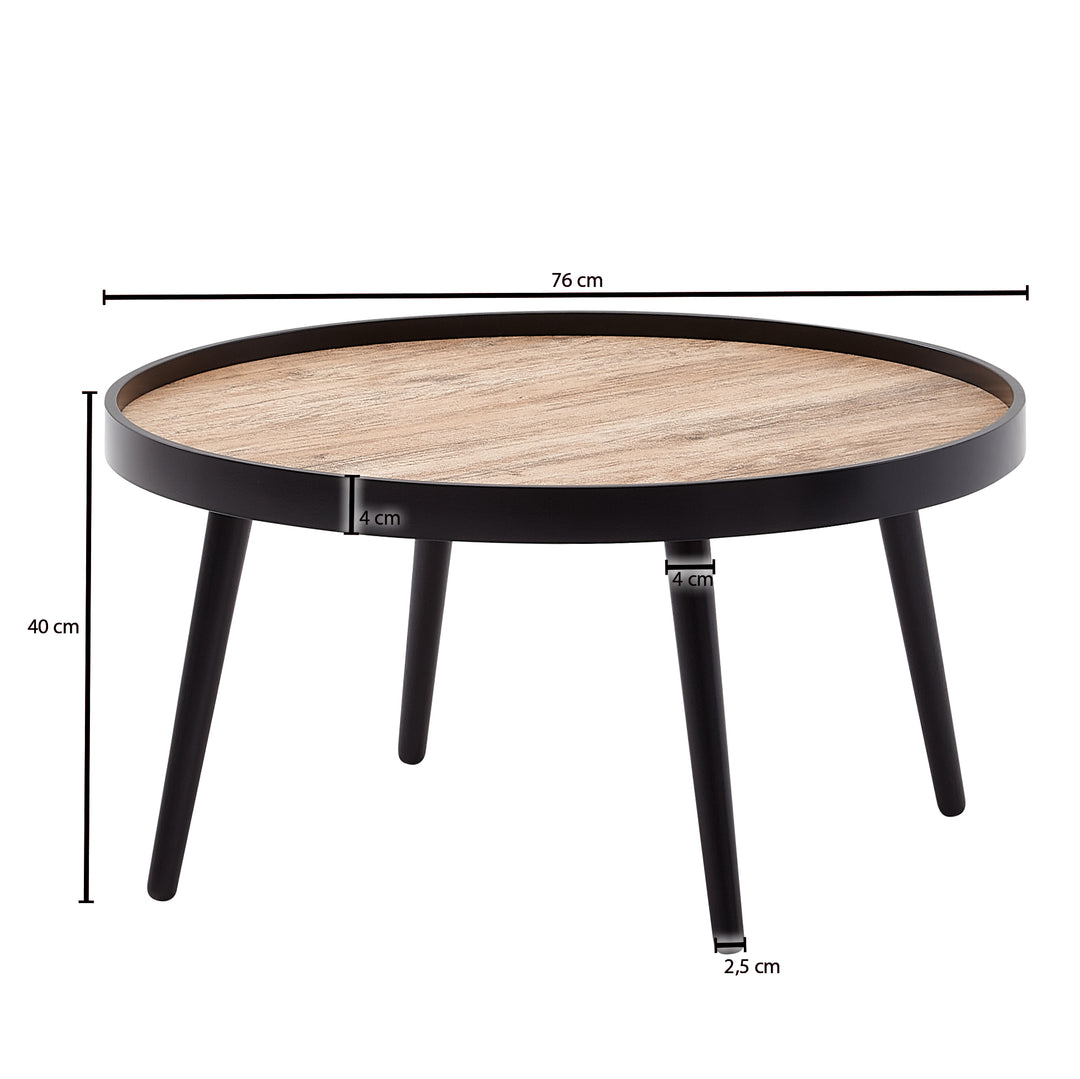 Couchtisch mit Ablagefläche in Holzoptik_ Runder Tisch_ Erhöhter Rand - KADIMA DESIGN_Größe_ 76x76x40 cm_