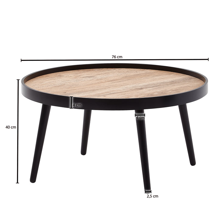 Couchtisch mit Ablagefläche in Holzoptik_ Runder Tisch_ Erhöhter Rand - KADIMA DESIGN_Größe_ 76x76x40 cm_