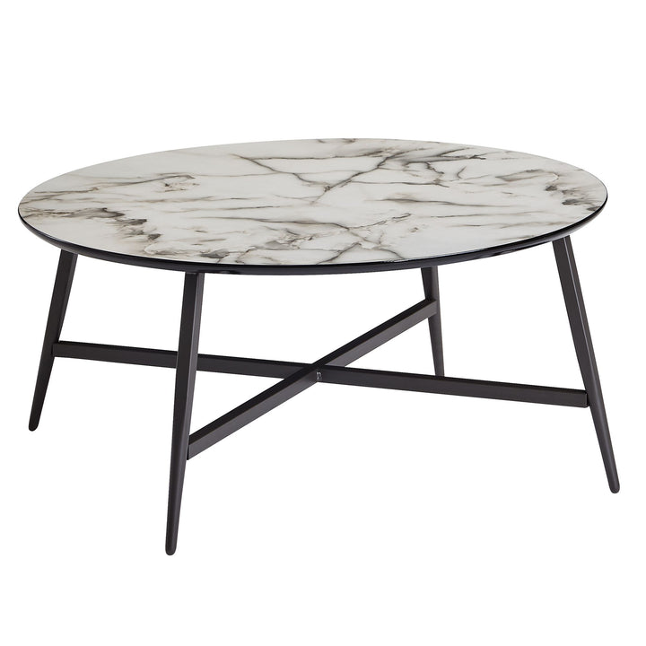 KADIMA DESIGN Stylischer Marmor-Optik Couchtisch mit mattem Schwarzgestell – Eleganter Wohnzimmer Kaffeetisch_Weiß_#sku_BARWL6.232#