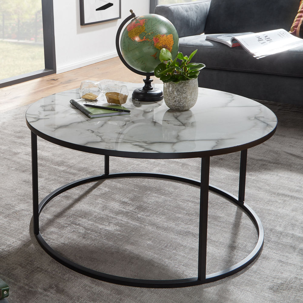 Runder Couchtisch Marmor-Optik_ Modernes Design_ 80 cm Durchmesser - KADIMA DESIGN_Größe_ 80x80x40 cm_