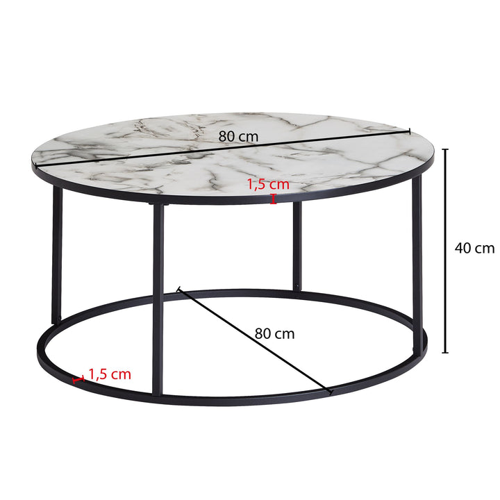 Runder Couchtisch Marmor-Optik_ Modernes Design_ 80 cm Durchmesser - KADIMA DESIGN_Größe_ 80x80x40 cm_
