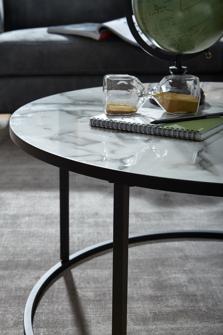 Runder Couchtisch Marmor-Optik_ Modernes Design_ 80 cm Durchmesser - KADIMA DESIGN_Größe_ 80x80x40 cm_