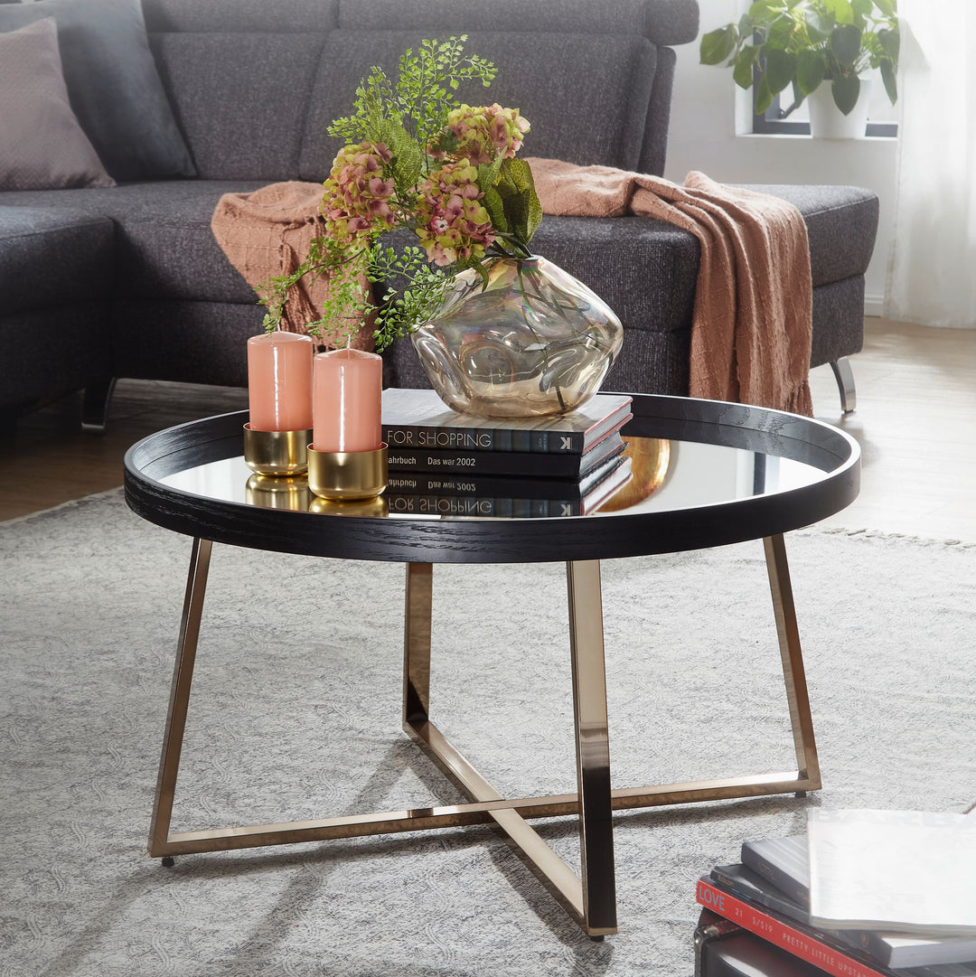 Couchtisch Rund Gold_ Metall und Glas_ eleganter Wohnzimmertisch_ 78x42_5 cm - KADIMA DESIGN_Größe_ 78x78x42 cm_