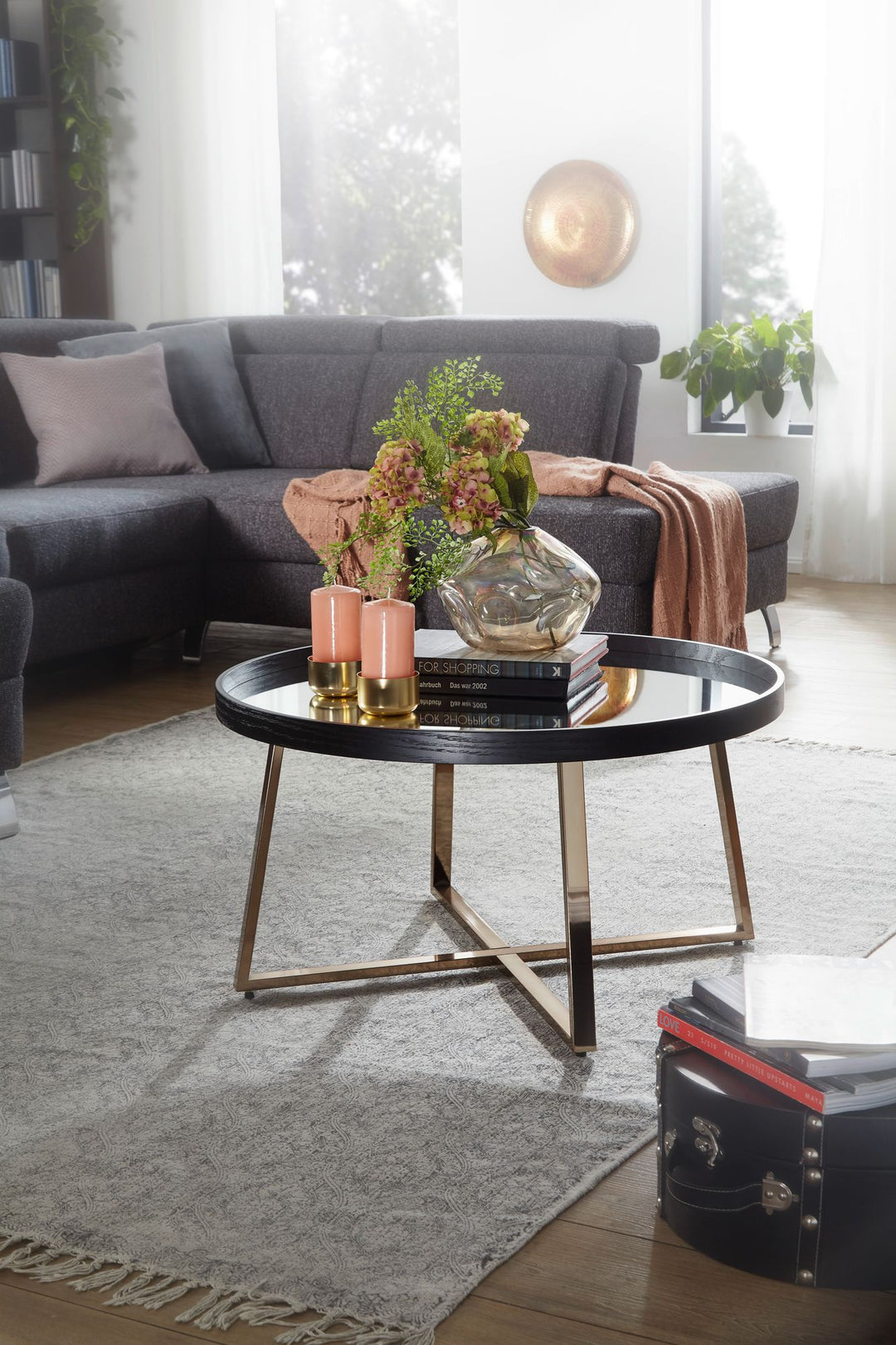 Couchtisch Rund Gold_ Metall und Glas_ eleganter Wohnzimmertisch_ 78x42_5 cm - KADIMA DESIGN_Größe_ 78x78x42 cm_