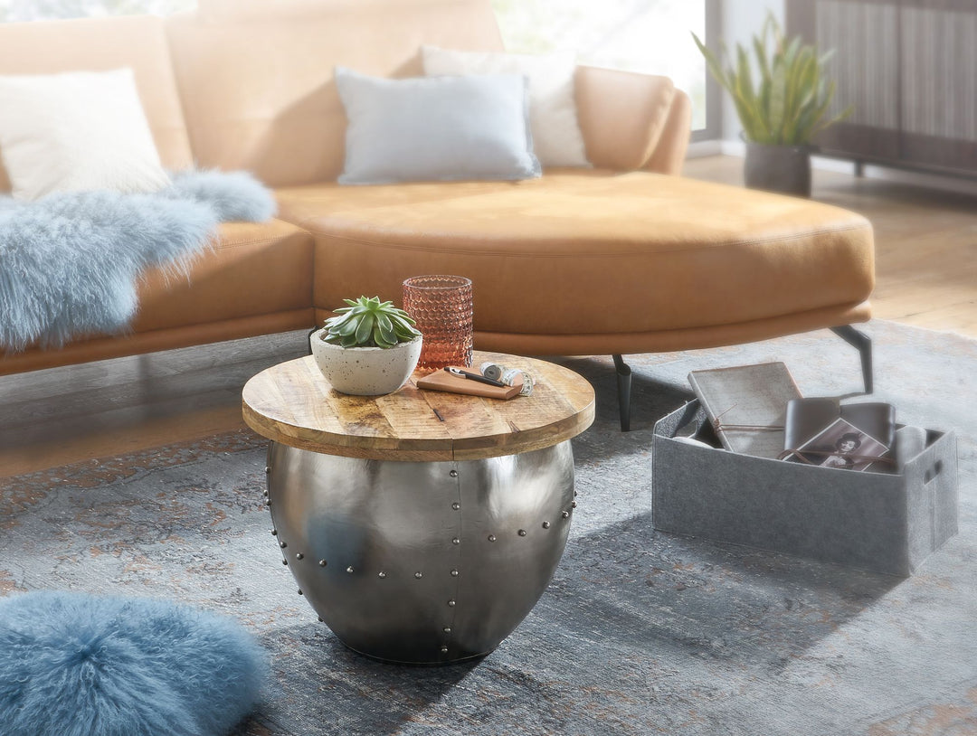Couchtisch SERCHIO_ rund_ Industrial-Stil_ Massivholz/Metall_ Stauraum - KADIMA DESIGN_Größe_ 60x60x43 cm_