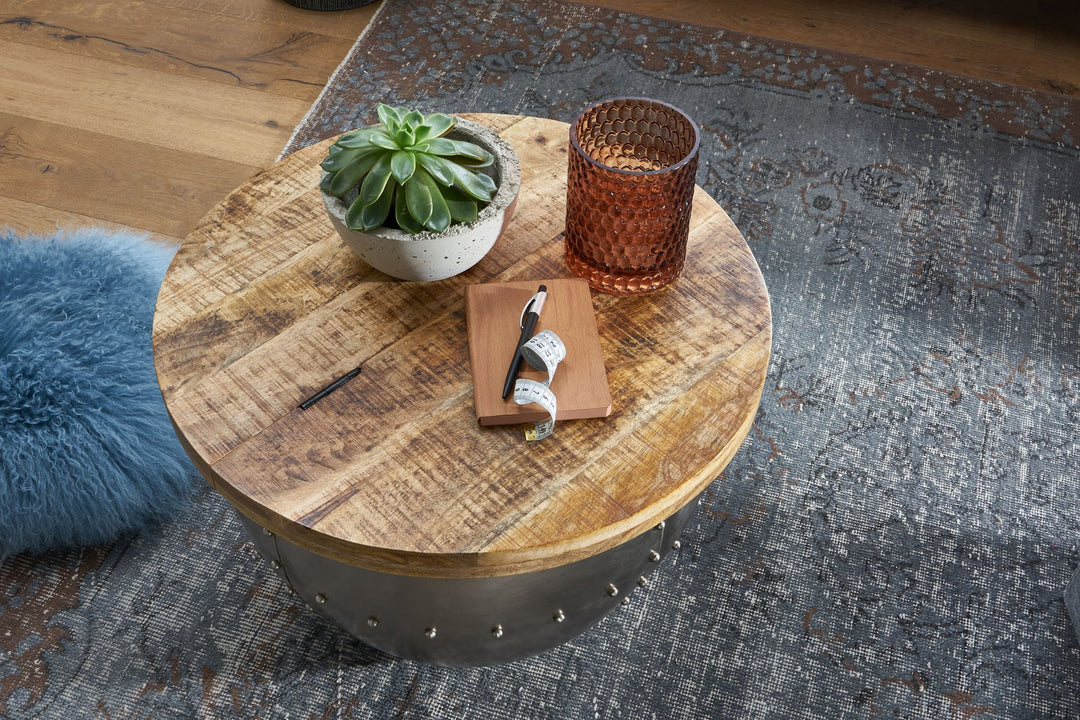 Couchtisch SERCHIO_ rund_ Industrial-Stil_ Massivholz/Metall_ Stauraum - KADIMA DESIGN_Größe_ 60x60x43 cm_