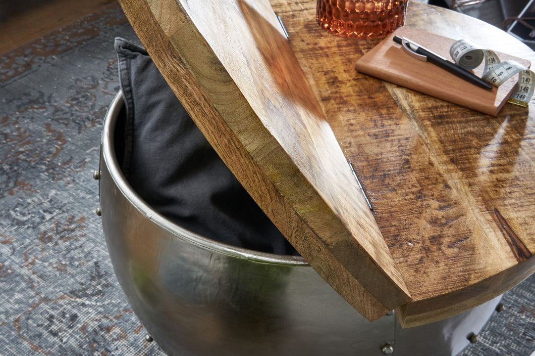 Couchtisch SERCHIO_ rund_ Industrial-Stil_ Massivholz/Metall_ Stauraum - KADIMA DESIGN_Größe_ 60x60x43 cm_