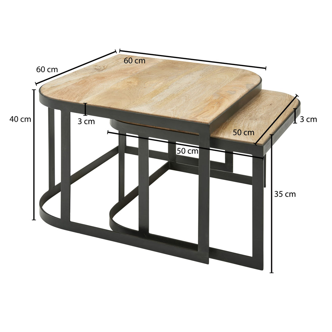 Massivholz Beistelltische TIMAVO_ Industrielles Set_ 60x40x60 cm &amp; 50x35x50 cm_ Mango-Massivholz_ Eisen_ abgerundete Ecken - KADIMA DESIGN_Farbe_ Braun_ Größe_ 60x60x40 cm_