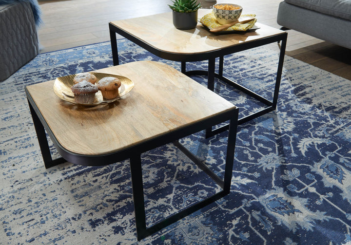 Massivholz Beistelltische TIMAVO_ Industrielles Set_ 60x40x60 cm &amp;amp; 50x35x50 cm_ Mango-Massivholz_ Eisen_ abgerundete Ecken - KADIMA DESIGN_Farbe_ Braun_ Größe_ 60x60x40 cm_