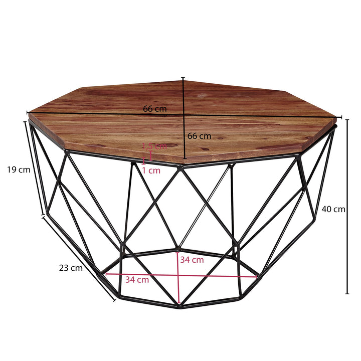 Couchtisch Sheesham_ Modernes Industrial-Design aus Holz und Edelstahl - KADIMA DESIGN_Größe_ 66x66x40 cm_
