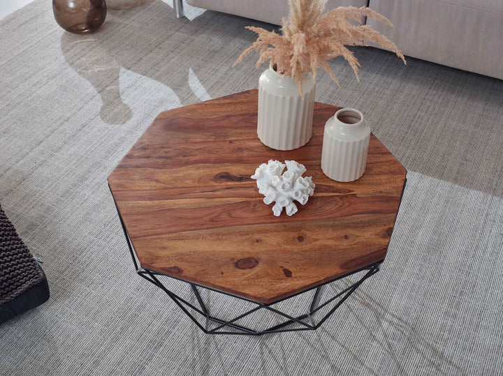 Couchtisch Sheesham_ Modernes Industrial-Design aus Holz und Edelstahl - KADIMA DESIGN_Größe_ 66x66x40 cm_
