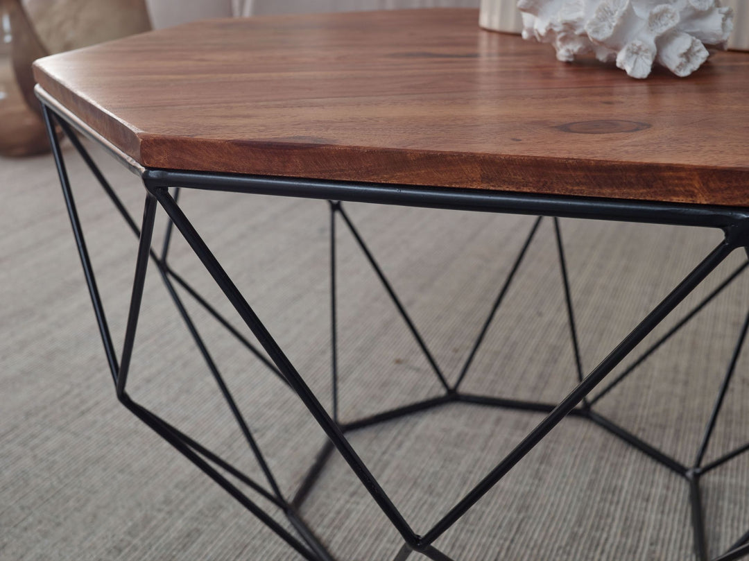Couchtisch Sheesham_ Modernes Industrial-Design aus Holz und Edelstahl - KADIMA DESIGN_Größe_ 66x66x40 cm_