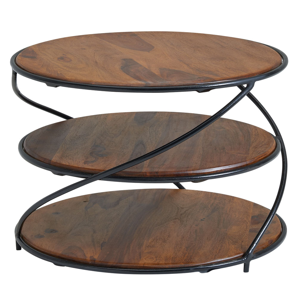 Sheesham-Massivholz Couchtisch_ außergewöhnliches Design_ 58x58 cm_ 3 Ablageflächen_ Robust - KADIMA DESIGN_Größe_ 58x58x40 cm_