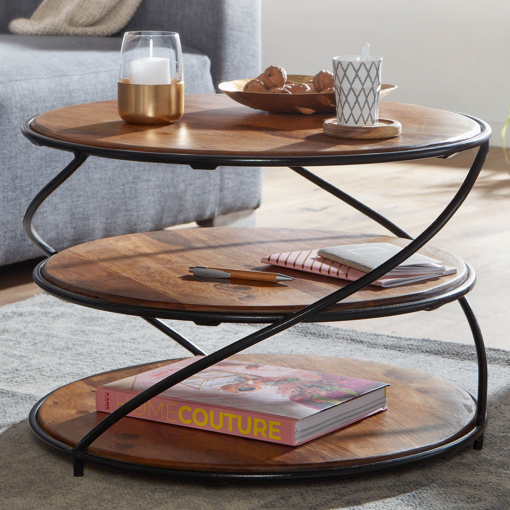 Sheesham-Massivholz Couchtisch_ außergewöhnliches Design_ 58x58 cm_ 3 Ablageflächen_ Robust - KADIMA DESIGN_Größe_ 58x58x40 cm_