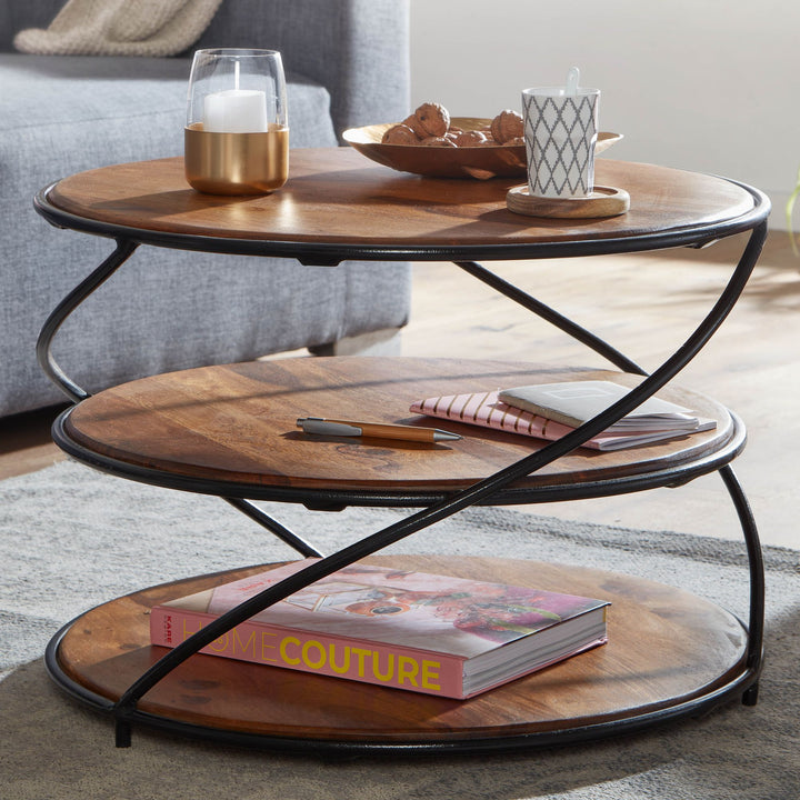 Sheesham-Massivholz Couchtisch_ außergewöhnliches Design_ 58x58 cm_ 3 Ablageflächen_ Robust - KADIMA DESIGN_Größe_ 58x58x40 cm_