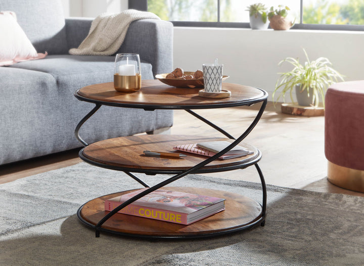 Sheesham-Massivholz Couchtisch_ außergewöhnliches Design_ 58x58 cm_ 3 Ablageflächen_ Robust - KADIMA DESIGN_Größe_ 58x58x40 cm_