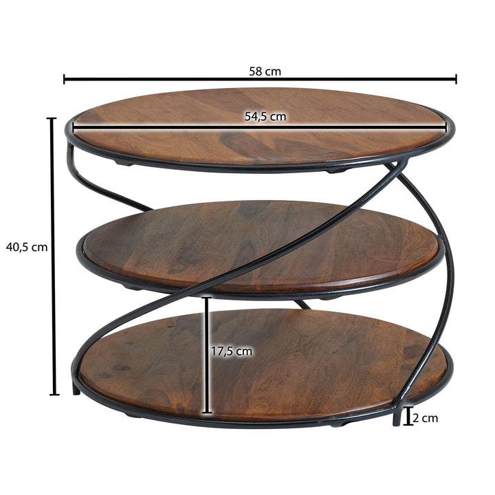 Sheesham-Massivholz Couchtisch_ außergewöhnliches Design_ 58x58 cm_ 3 Ablageflächen_ Robust - KADIMA DESIGN_Größe_ 58x58x40 cm_