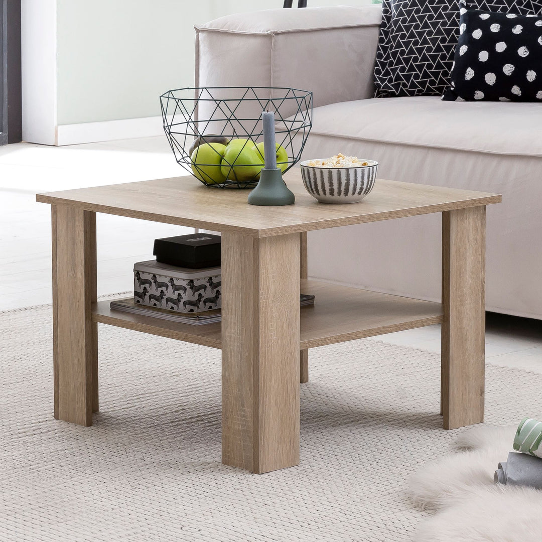 Couchtisch NIDDA Holz_ Sonoma Eiche_ Melaminharzbeschichtung_ kratzfest_ Ablagefläche_ 60 kg Belastbarkeit - KADIMA DESIGN_Farbe_ Beige_ Größe_ 60x60x42 cm_