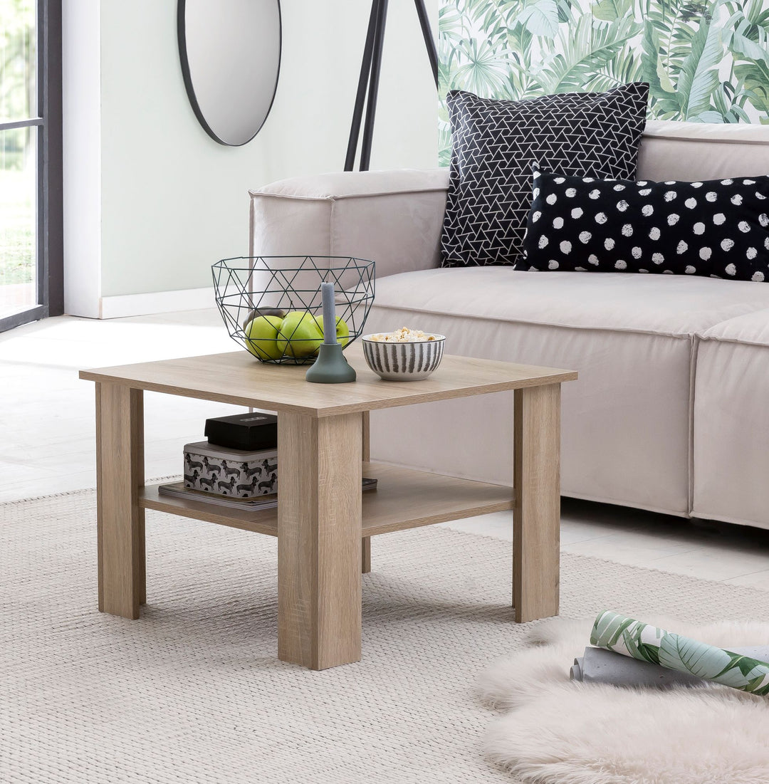 Couchtisch NIDDA Holz_ Sonoma Eiche_ Melaminharzbeschichtung_ kratzfest_ Ablagefläche_ 60 kg Belastbarkeit - KADIMA DESIGN_Farbe_ Beige_ Größe_ 60x60x42 cm_