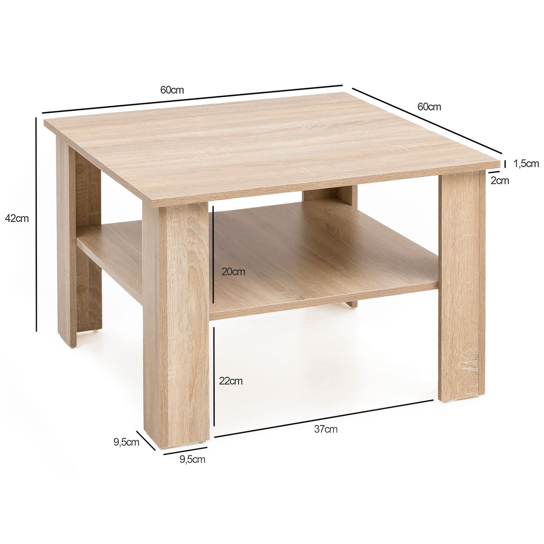 Couchtisch NIDDA Holz_ Sonoma Eiche_ Melaminharzbeschichtung_ kratzfest_ Ablagefläche_ 60 kg Belastbarkeit - KADIMA DESIGN_Farbe_ Beige_ Größe_ 60x60x42 cm_