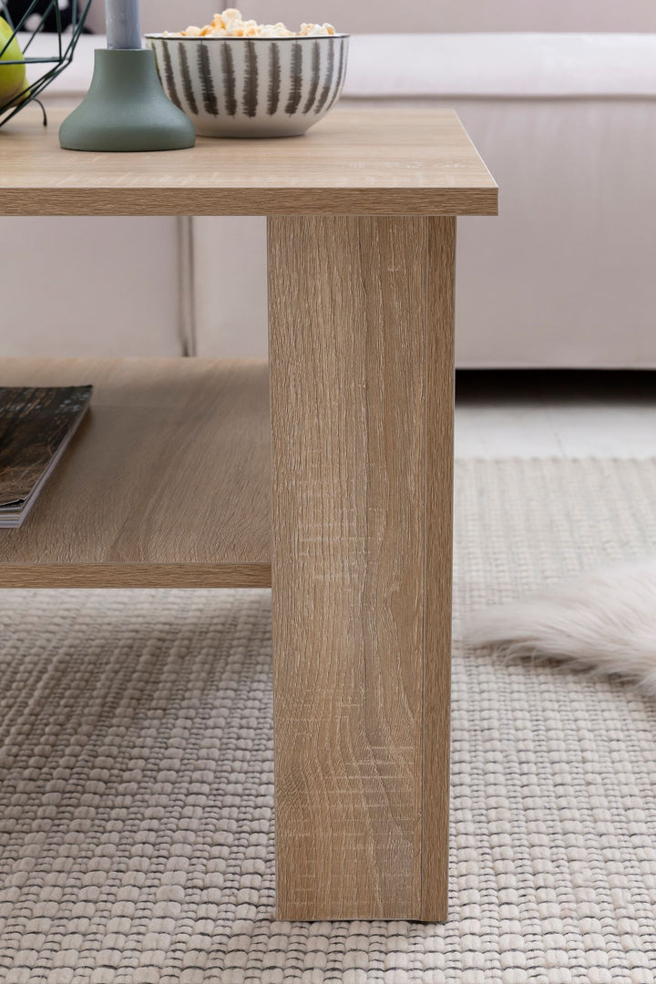 Couchtisch NIDDA Holz_ Sonoma Eiche_ Melaminharzbeschichtung_ kratzfest_ Ablagefläche_ 60 kg Belastbarkeit - KADIMA DESIGN_Farbe_ Beige_ Größe_ 60x60x42 cm_