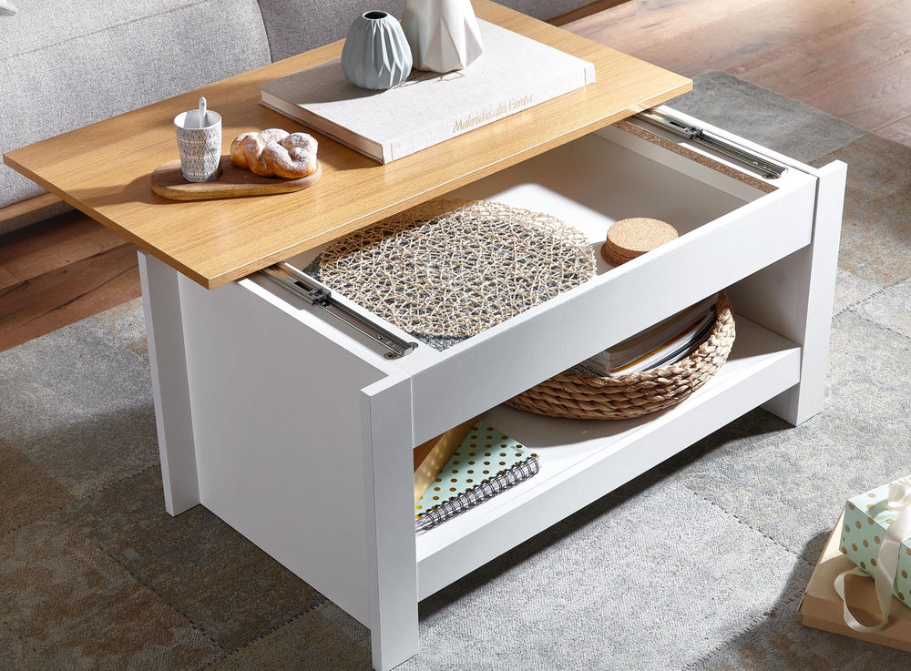 Moderner Couchtisch mit Stauraum_ Abgesetztes Design_ Kratz- und Wasserbeständig - KADIMA DESIGN_Größe_ 85x47x45 cm_