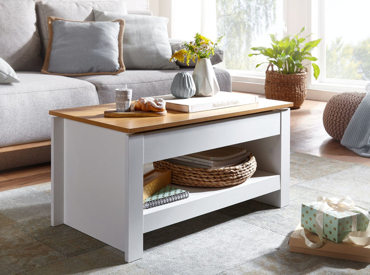 Moderner Couchtisch mit Stauraum_ Abgesetztes Design_ Kratz- und Wasserbeständig - KADIMA DESIGN_Größe_ 85x47x45 cm_