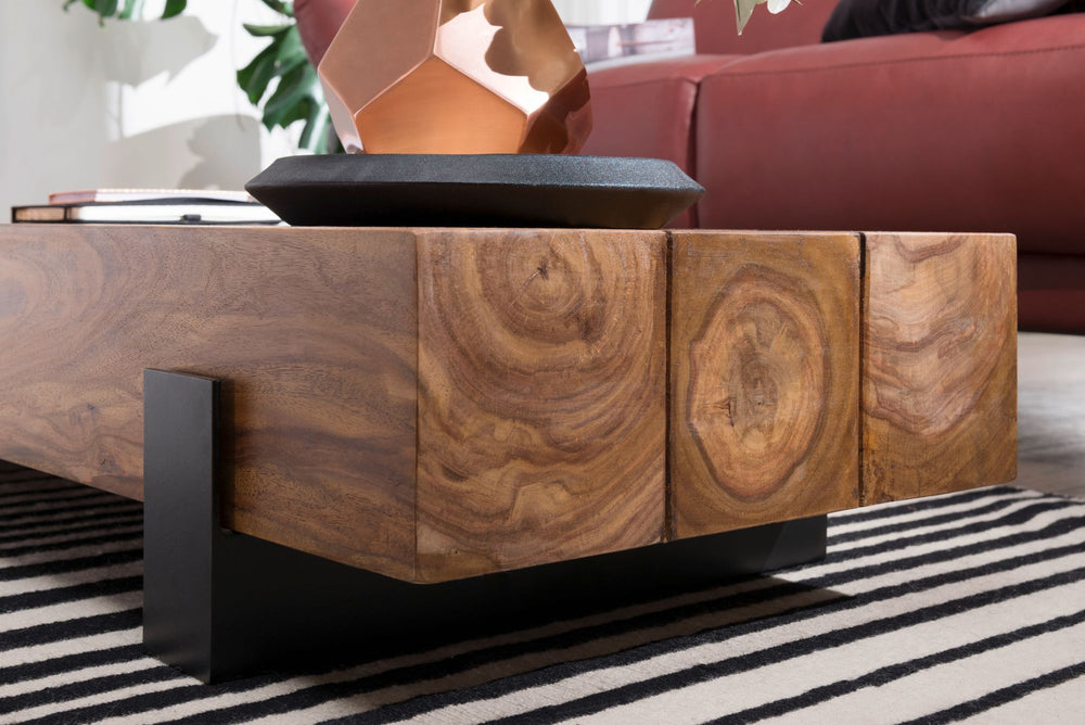 Holz-Sofatisch Sheesham_ Puristisches_ modernes Design_ handgefertigt &amp; robust_ Schutzlackversiegelte Oberfläche - KADIMA DESIGN_Größe_ 115x44x22 cm_