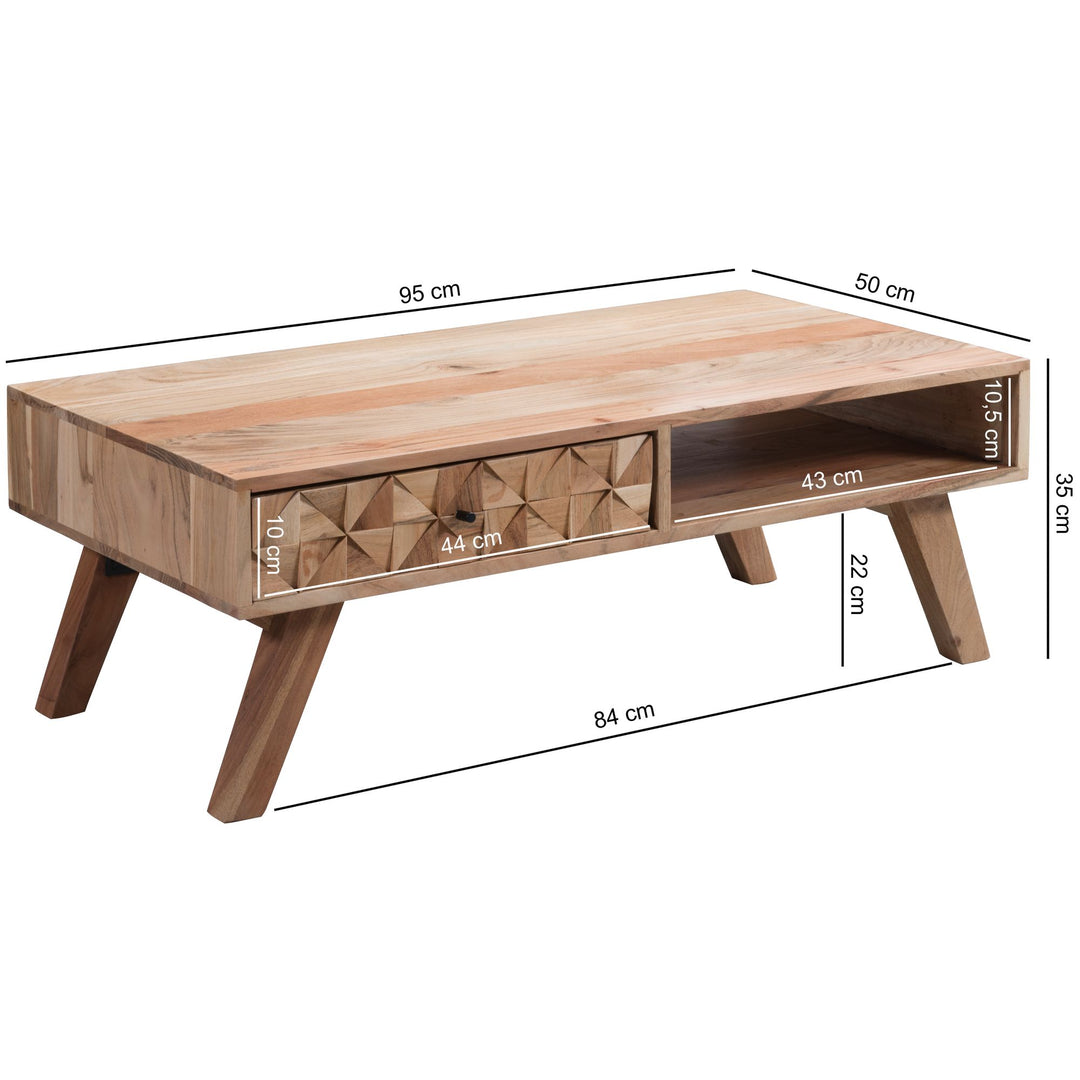 Moderner Landhaus-Stil Couchtisch_ massives Holz_ Schublade_ Ablagefach_ 95x35x50 cm - KADIMA DESIGN_Größe_ 95x50x35 cm_